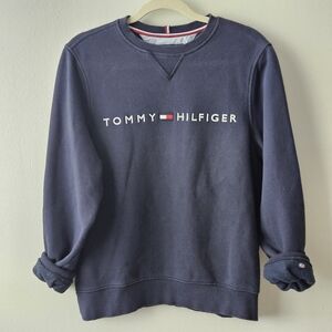 TOMMY HILFIGER Sweatshirt Sz S Navy Blue Crewneck Pullover Logo Fleece Essential